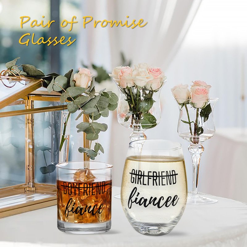 ONEHAUS Engagement Gifts for Couples, Fiance Gifts for Her Him Newly Engaged Gift Ideas for Women, Engagement Present Party Decorations Mr and Mrs, Wine Whiskey Glasses Set Socks for Fiance Fiancee
