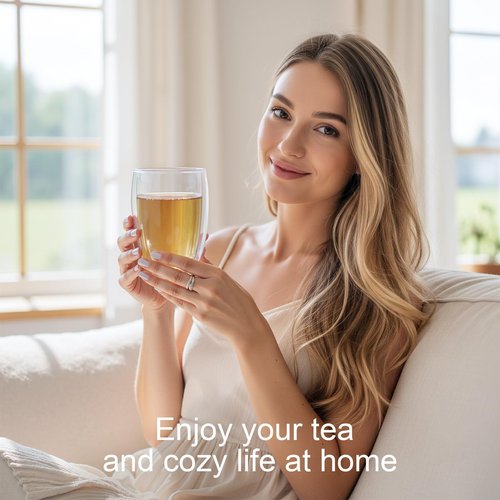 SADOMAIN Glass Tea Cup with Infuser and Lid, Tea Infuser Mug in 12 OZ/350ML, Heat-Proof Double Wall Glass Tea Cup, 100% Plastic-Free Tea Mug with Lid and Strainer, Keeps Drinks Hot/Cold Longer Time