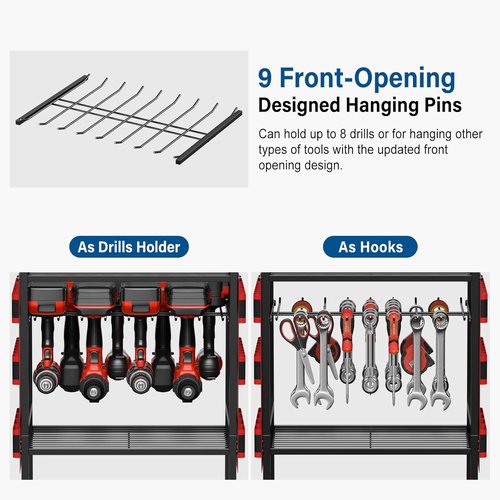 JUNNUJ Garage Tool Organizer Cart - Heavy Duty Rolling Storage with 8 Outlets & 3 USB Ports | Ideal for Power Tools