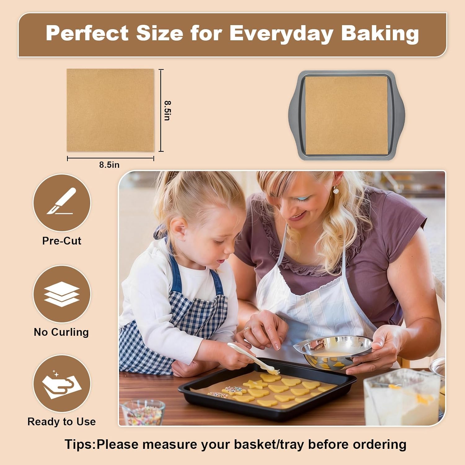 Parchment Paper Sheets | 220 Pcs Non-Stick Precut Baking Paper | 8.5x8.5 Inch, Oil & Water Resistant