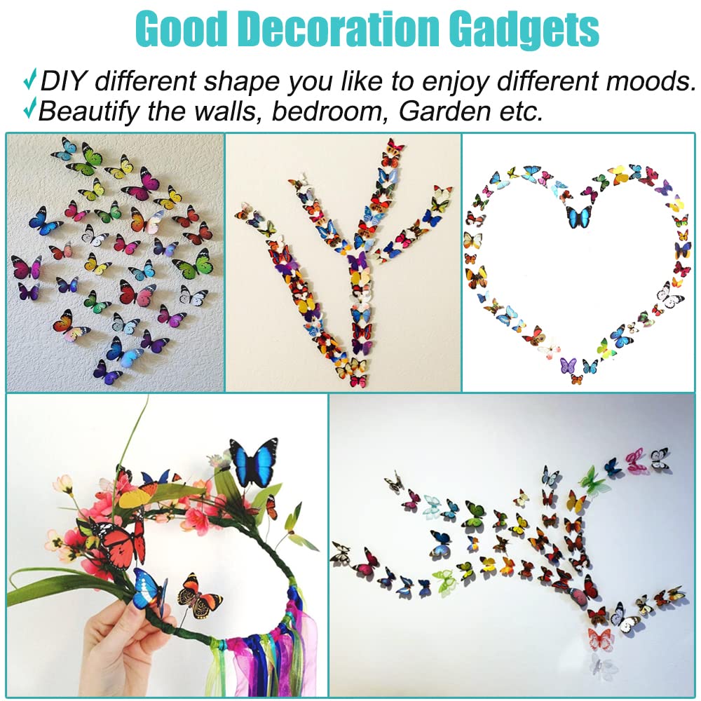 Skiennix Butterfly Wall Decor - 80 PCS Waterproof & Removable Foldable Plastic Stickers for Home & Bedroom