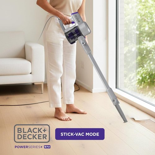 Black+Decker PowerSeries 4-in-1 Corded Stick Vacuum - Multi-Surface, HEPA Filtration, LED Floor Head, Grey