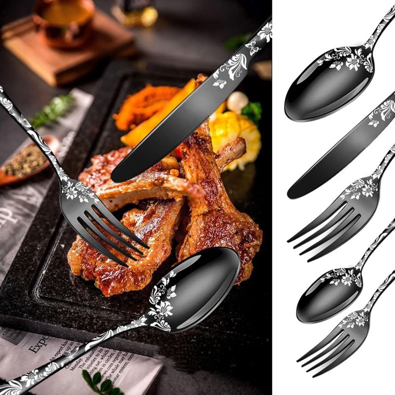 XIAOYU 40 Piece Silverware Set, Stainless Steel Flatware Set, Service for 8, Unique Pattern Design, Includes Dinner Knives/Forks/Spoons, Mirror Polished Cutlery Set, Gold