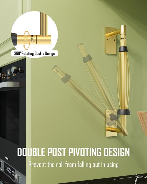 BATHDANCE Paper Towel Holder Under Cabinet, Single Hand Operable Roll Holder with Damping Effect,No Drilling or Wall Mounted SUS304 Stainless Steel for Kitchen Bathroom (Brushed Gold)