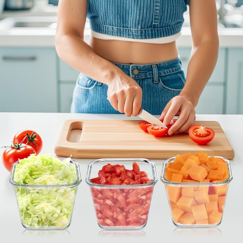 MYJIE [6 Pack] Glass Soup Containers with Lids - 4 Cup 32 Oz Glass Storage Containers with Lids,Meal Prep Containers Reusable with Airtight Lid,Square Food Storage Salad Container for Lunch