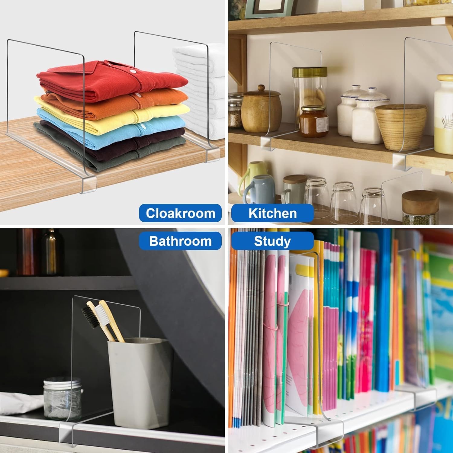 Skiennix Clear Shelf Dividers - 12 Inches Extra Tall | 6 Pack Acrylic Closet Organizer for Sweaters & Clothes
