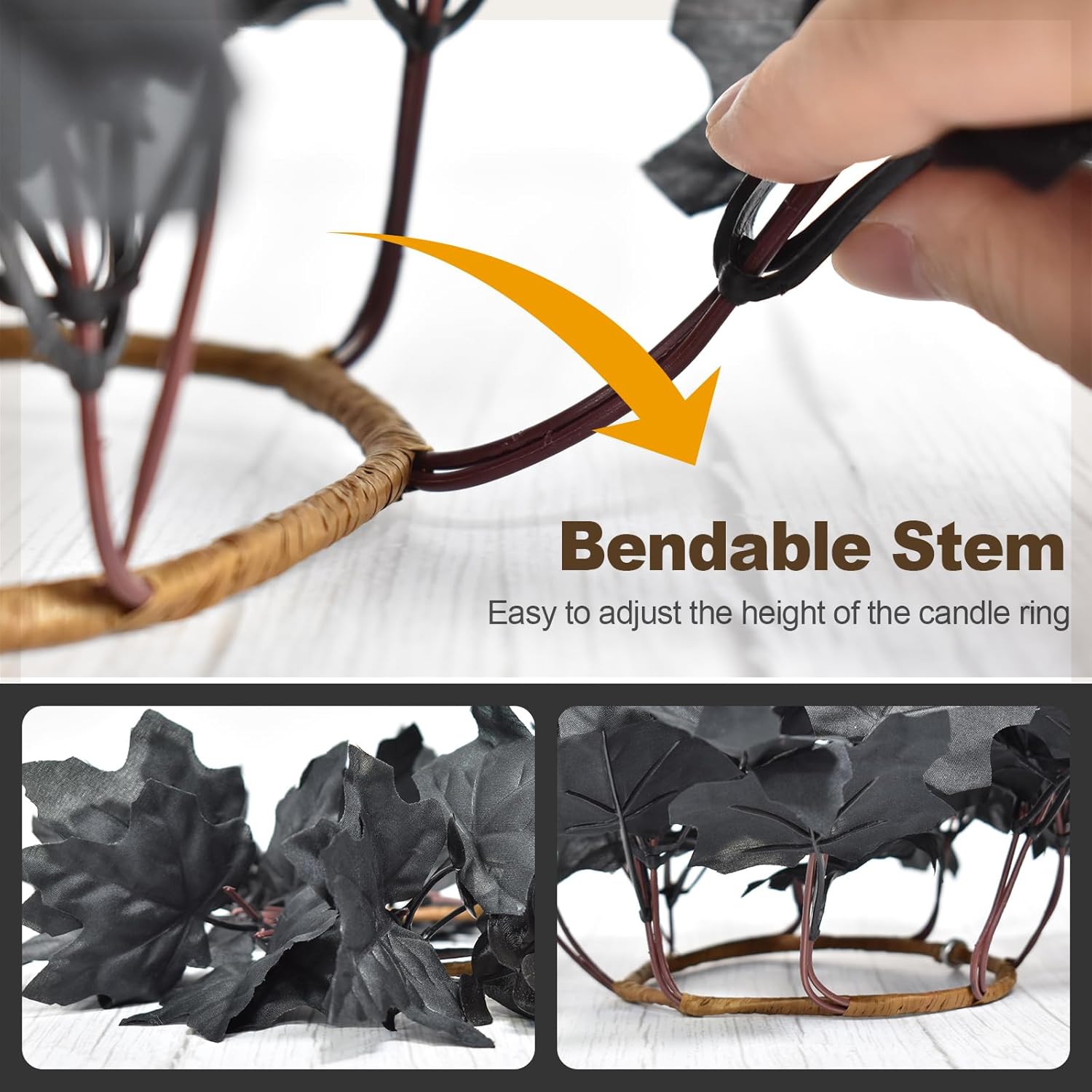Skiennix Halloween Black Candle Rings - 6Pcs Maple Leaf Wreaths for Fall Table Centerpieces | Home Decor