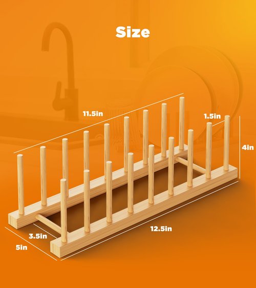 RISHTEN Bamboo Dish Drying Rack, 2 Pack Wooden Storage Holder Organizer for Plate/Bowl/Cup/Book/Pot/Lid/Cutting Board Drying Rack Stand Holder
