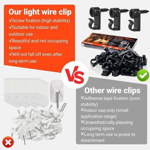 60 Pack String Light Hooks by [Brand Name] - Weatherproof Clips for Hanging Christmas Lights | Black