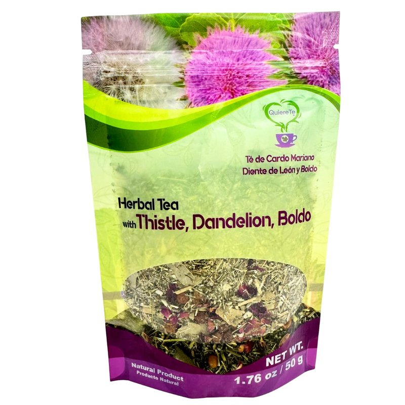 Cardo Mariano, Milk Thistle, Dandelion Root, Boldo Tea, Quiere Te 100% Natural, 1.76 Oz (50gr) Blend Herbal Tea for Liver Detox Support, Cleanse and Digest, Non-GMO, Sugar Free, Caffeine-Free, 1 Bag