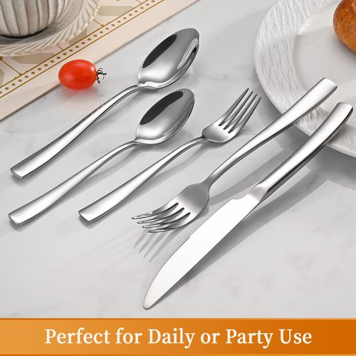 40-Piece Silverware Set, Heavy Duty Stainless Steel Flatware Cutlery Set Service for 8, Food-Grade Utensil Sets for Home Restaurant, Dishwasher Safe