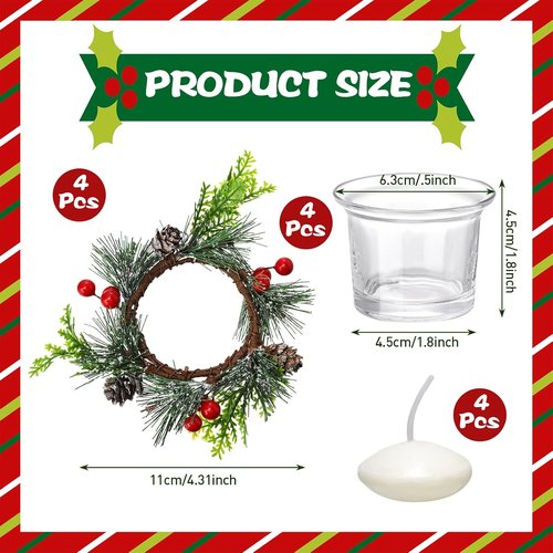 Dingion 12 Pcs Christmas Votive Candle Holder Set - Decorative Glass Tealight Holders for Holiday Table Centerpiece