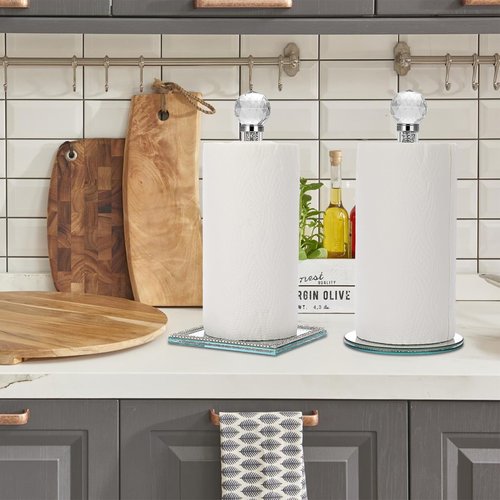 Sumnacon Paper Towel Holder,Crystal Free Standing Paper Towel Roll Holder for Bathroom Bling Kitchen Countertop Paper Towel Holdesr Gorgeous Silver Paper Towel Holders for Kitchen Bathroom Countertop