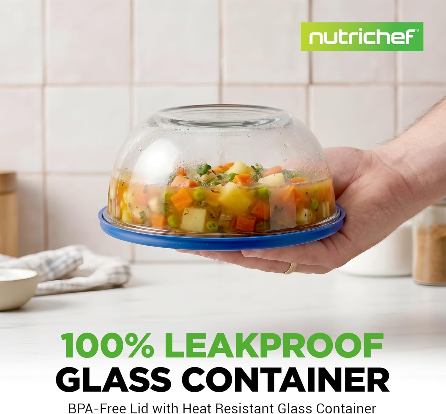 NutriChef Glass Mixing Bowls Set - Premium Borosilicate 4-Piece Bowls with Airtight Lids (1 QT-3.7 QT) for Mixing & Storage
