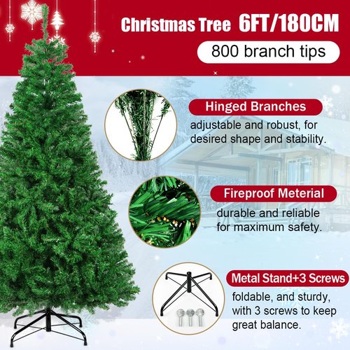 RooTrimmer Christmas Tree, 6 FT Artificial Christmas Tree, Xmas Pine Tree with Solid Foldable Metal Stand Perfect for Indoor and Outdoor Holiday Decoration, Green