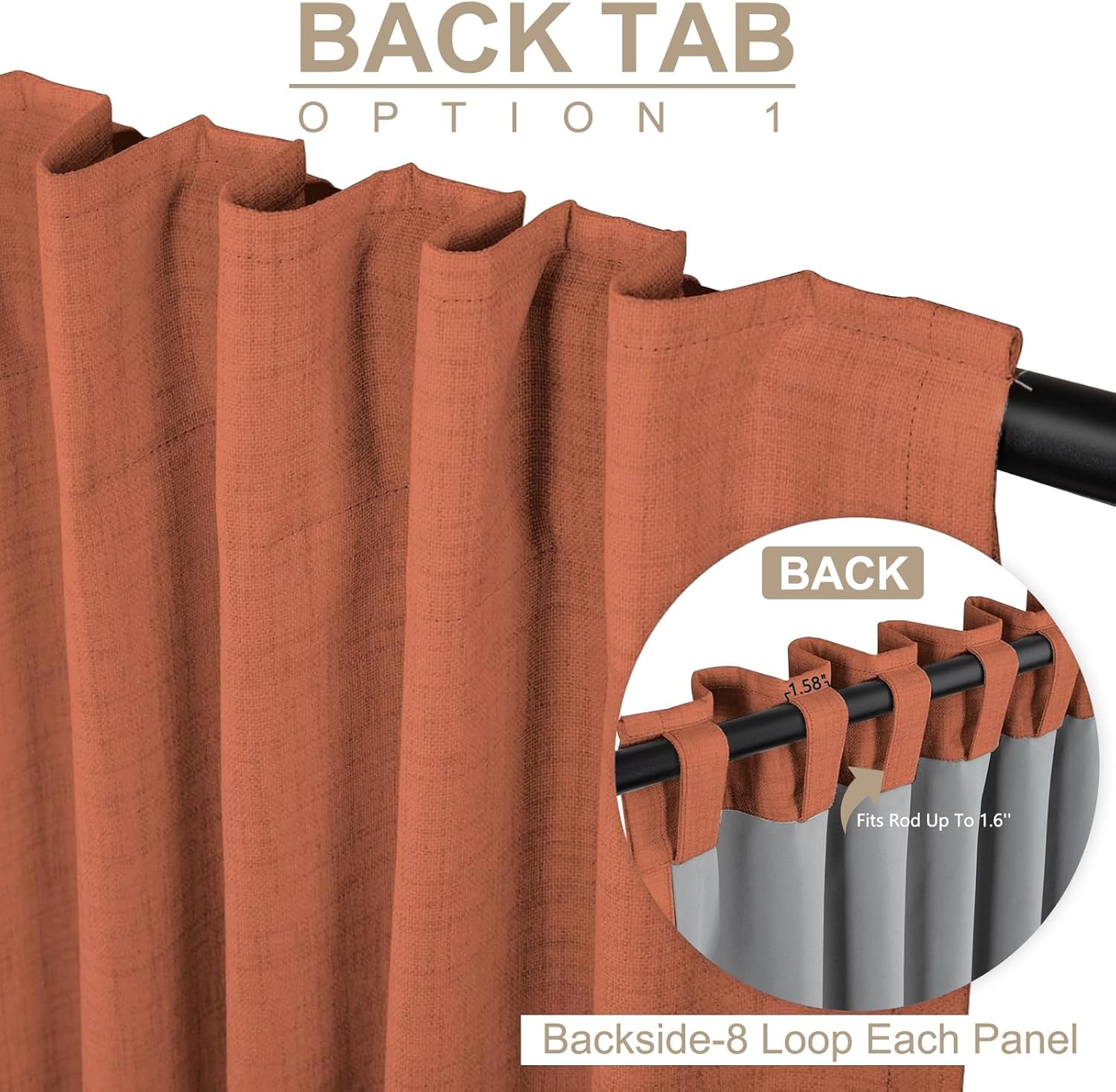 Skiennix 100% Blackout Linen Curtains - Thermal Insulated Drapes, 50" W x 108" L, Burnt Orange | 2 Panels Set