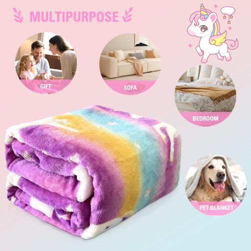 LMKLOP Unicorn Glow in The Dark Blanket for Girls/Boy/Toddler/Baby, Cute Funny Kids Throw Blanket for Birthday/Toys, Unicorn Gifts for Girls Age 3-12 50"x 60"