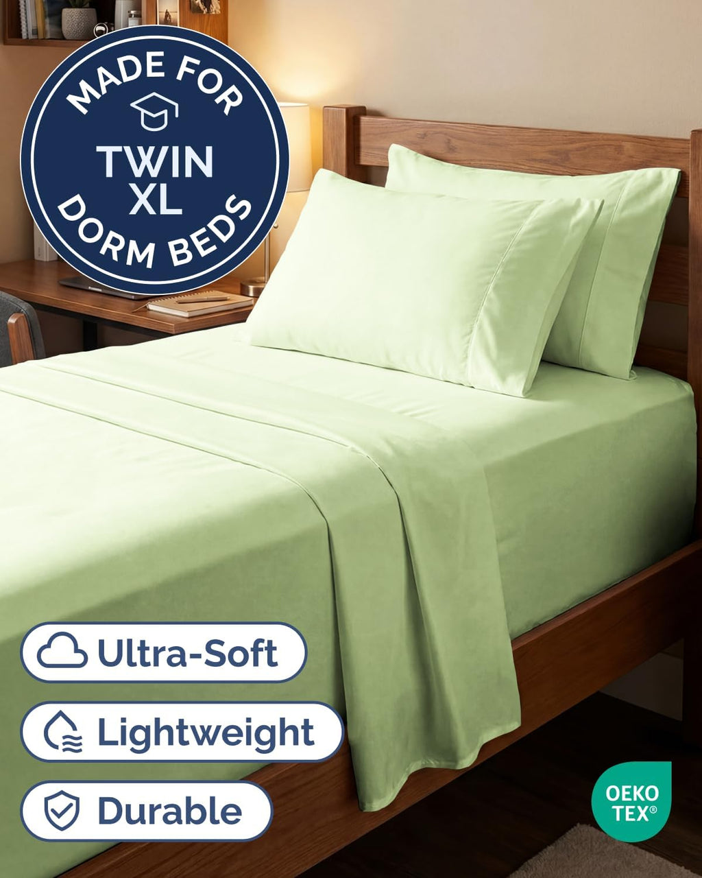 Skiennix Extra Deep Twin XL Sheet Set - 4-Piece Breathable Cooling Bedding - Soft, Wrinkle-Free Light Sage