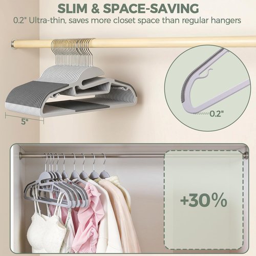 BAGAIL Plastic Hangers - 50 Pack Non-Slip Design with 360° Swivel Hook | Space-Saving Grey Organizer for Shirts & Pants