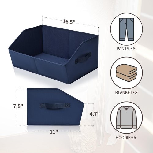 Homsorout Decorative Storage Baskets - Trapezoid Closet Bins with Handles, Navy Blue | 3 Pack for Home & Office Organization