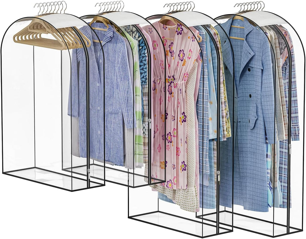 Skiennix Thickened Clear Garment Bags - 4 Pack Hanging Clothes Storage (40 & 50 Inch) for Shirts, Coats, Dresses