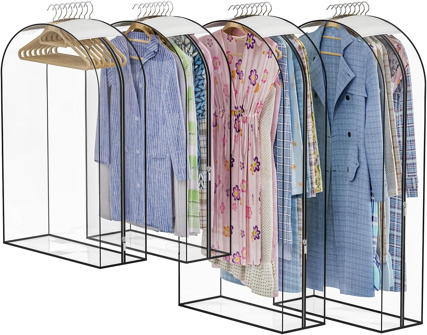 Skiennix Thickened Clear Garment Bags - 4 Pack Hanging Clothes Storage (40 & 50 Inch) for Shirts, Coats, Dresses