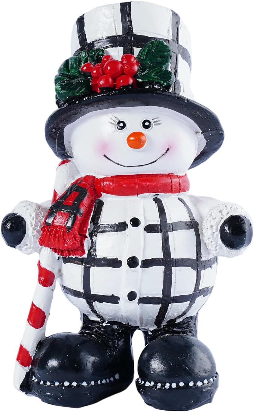 Snowman Figurines Set of 2 | Black and White Plaid Christmas Decorations for Home Decor