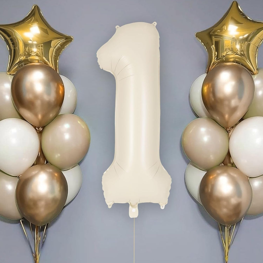 Skiennix Jumbo 40-Inch Number 1 Balloon - Beige Mylar Foil for First Birthday Parties & Anniversaries