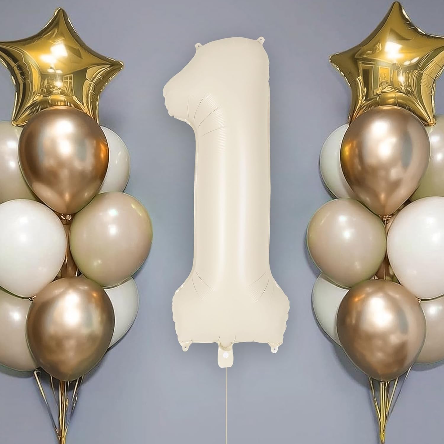 Skiennix Jumbo 40-Inch Number 1 Balloon - Beige Mylar Foil for First Birthday Parties & Anniversaries