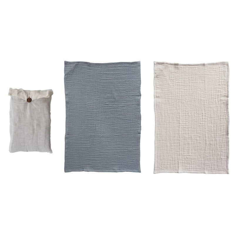 Creative Co-Op Cotton Double Cloth Tea Towels, Set of 2 in Bag, Charcoal and Taupe