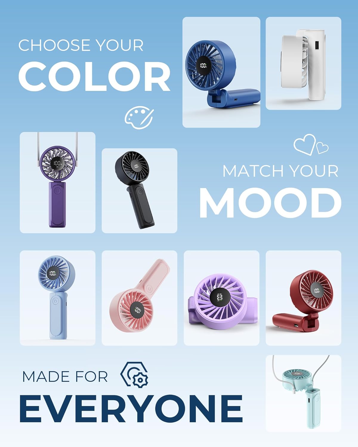 Peiyuu Portable Fan - 4000mAh USB Rechargeable Mini Desk Fan with 180° Foldable Design | Ultra Quiet, Pocket Size