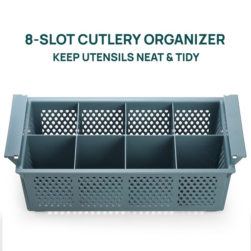 Nicunom Large Flatware Rack, 16" Plastic Cutlery Basket 8-Slot Silverware Organizer for Knives, Forks, Spoons, Utensils, Flatware Dishwasher Basket for Kitchen Restaurant Camping RV