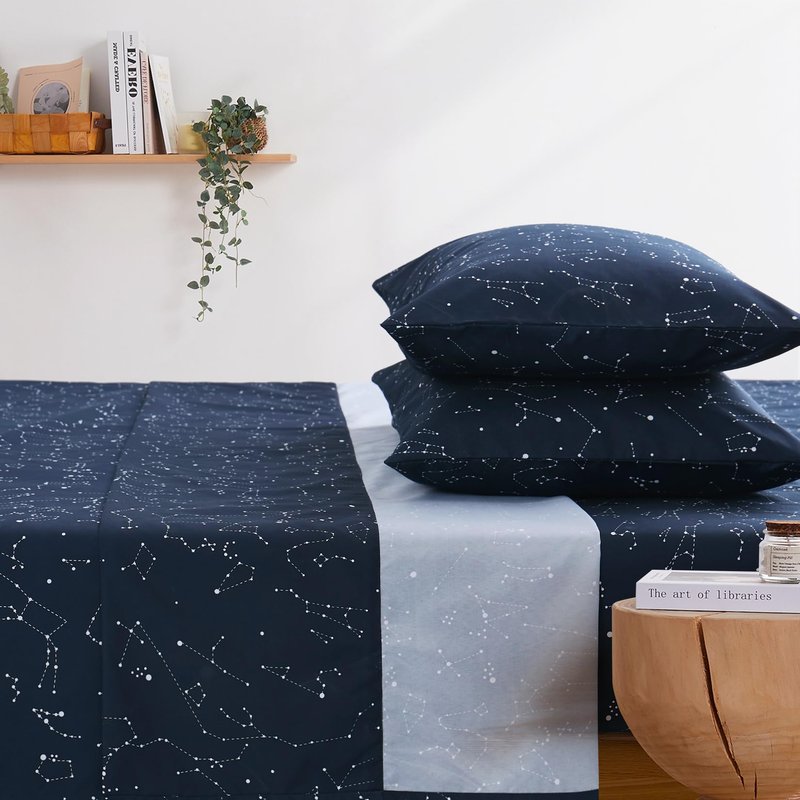 Wake In Cloud - Constellation Bed Sheets, 4-Piece Sheet Set, Celestial Space Witchy Star Galaxy Astrology Bedding, Deep Pocket, Navy Blue, Twin XL Size