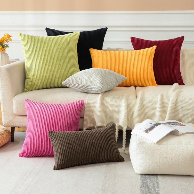 OTOSTAR Boho Decorative Throw Pillow Covers 16 x 24 Inch Soft Corduroy Solid Striped Pillow Covers Lumbar Cushion Case Couch Pillowcases for Sofa Bed Home Decor Pack of 2 (Dark Brown)