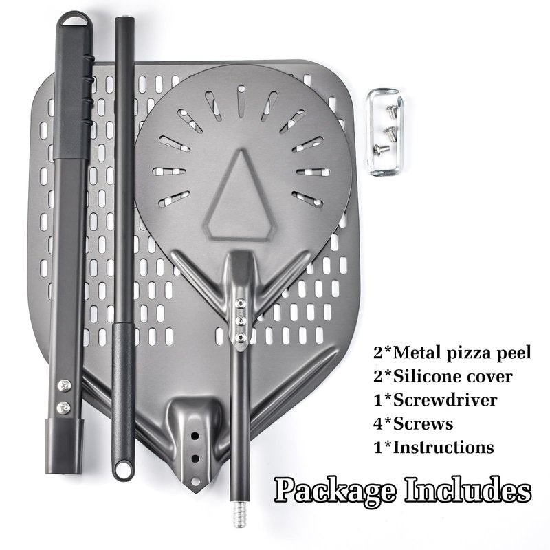 Newmeto 12 Inch + 9 Inch Perforated Pizza Peel Set, Pizza Turning Peel with Metal Handle, Pizza Spatula Paddle for Homemade Pizza Oven Accessories
