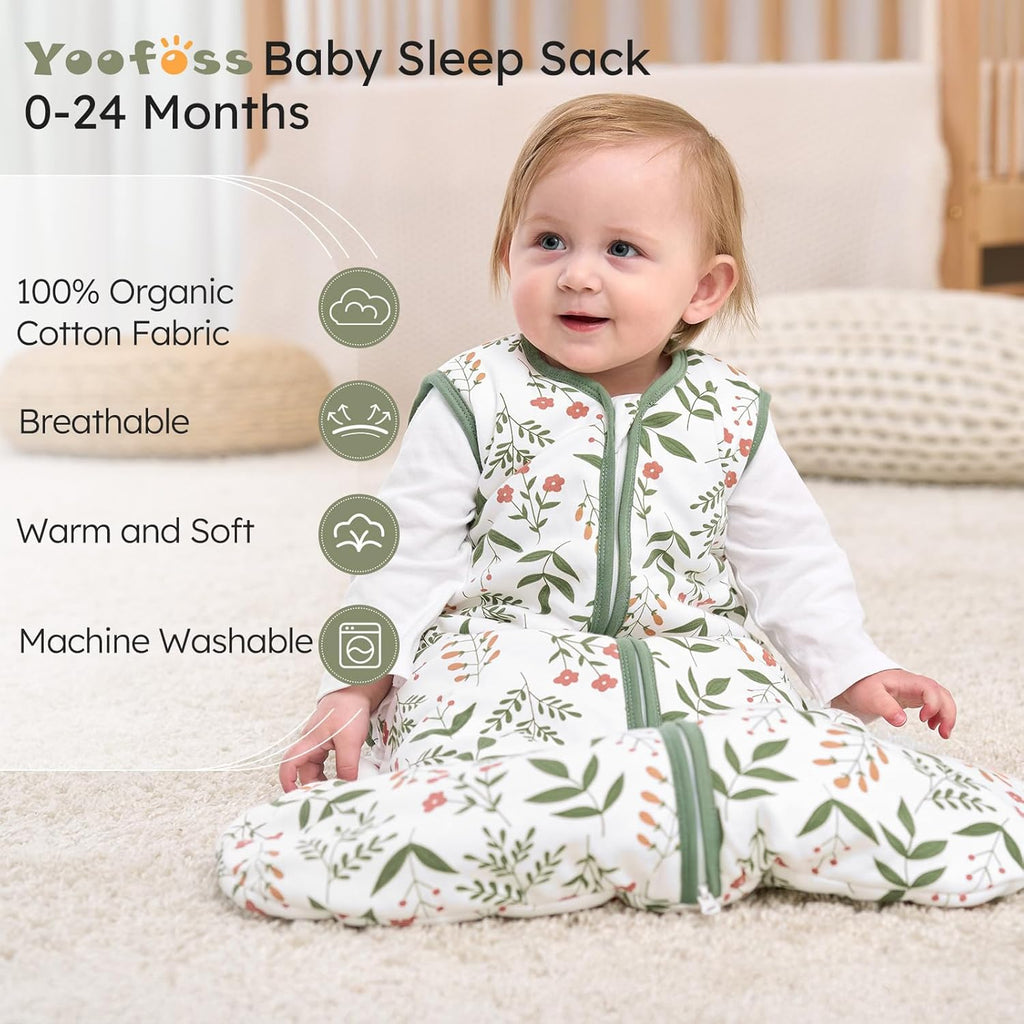Yoofoss Baby Sleep Sack - 1.5 Tog Wearable Blanket for 6-12 Months | 100% Organic Cotton, 2-Way Zipper, Warm & Comfy