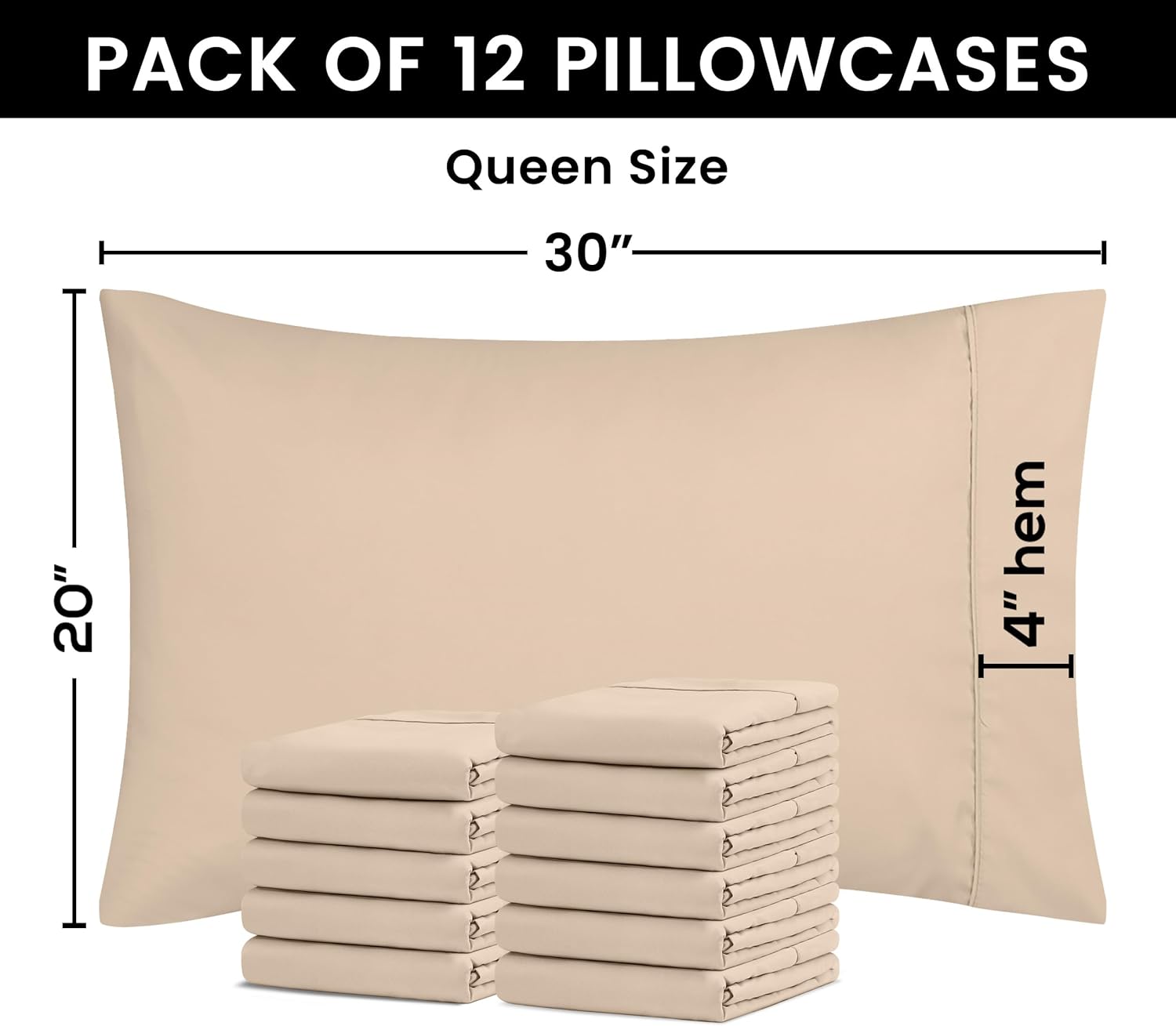 Utopia Bedding Queen Pillow Cases - 12 Pack of Soft Brushed Microfiber - Fade Resistant | 20 x 30 Inches, Beige