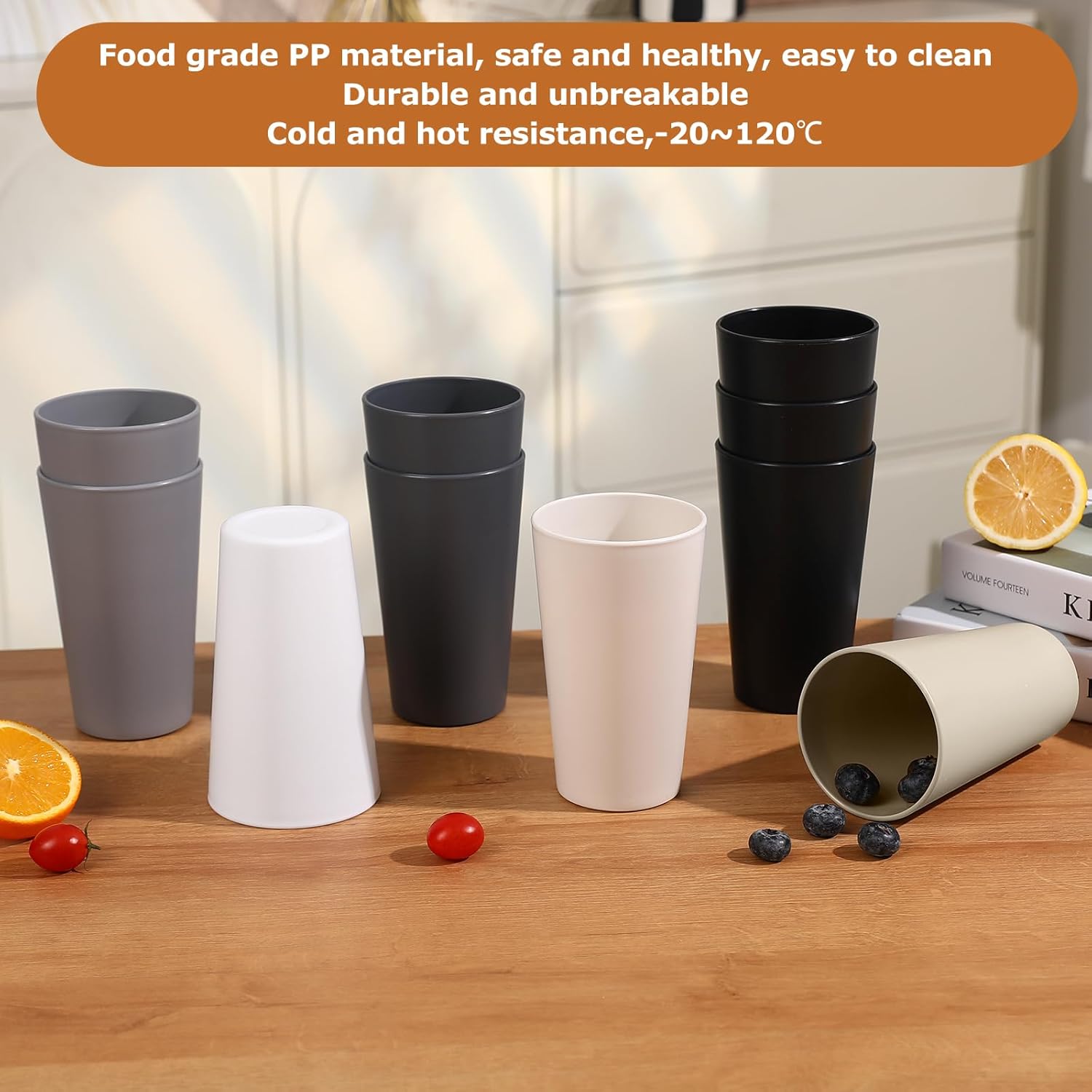 Skiennix 24 Pcs Unbreakable Plastic Cups Set - 20 Oz Reusable Stackable Tumblers | BPA-Free, Dishwasher Safe
