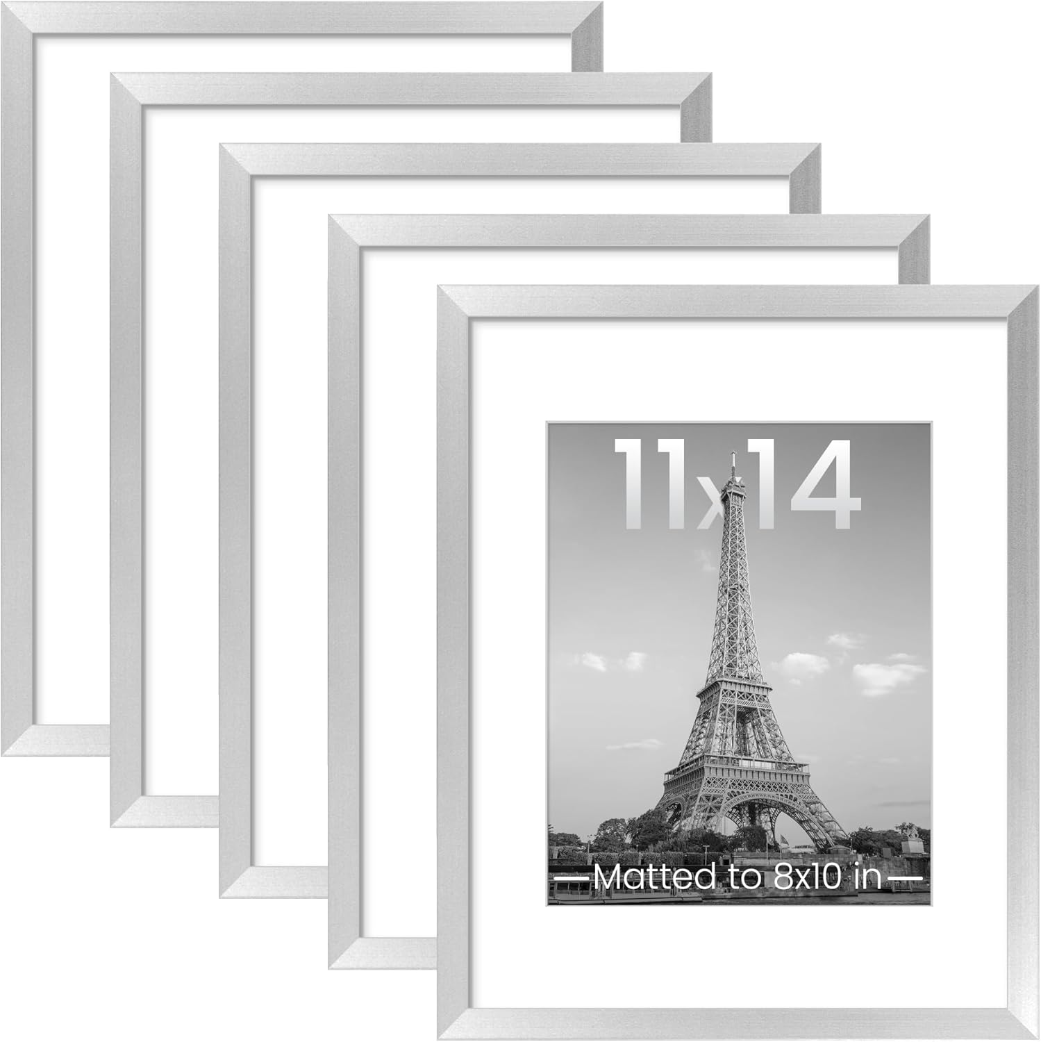 Upsimples 11x14 Picture Frame Set of 5 - Display 8x10 or 11x14 Photos | Stylish Silver Wall Gallery Frames