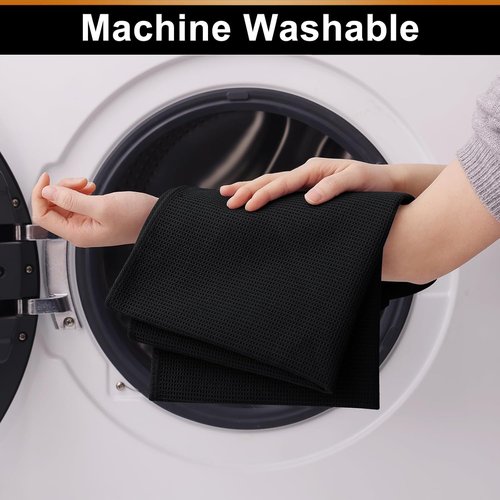 Homaxy 100% Cotton Waffle Weave Kitchen Towels - Soft, Absorbent 4-Pack - Quick Dry, 16 x 26 Inches, Black