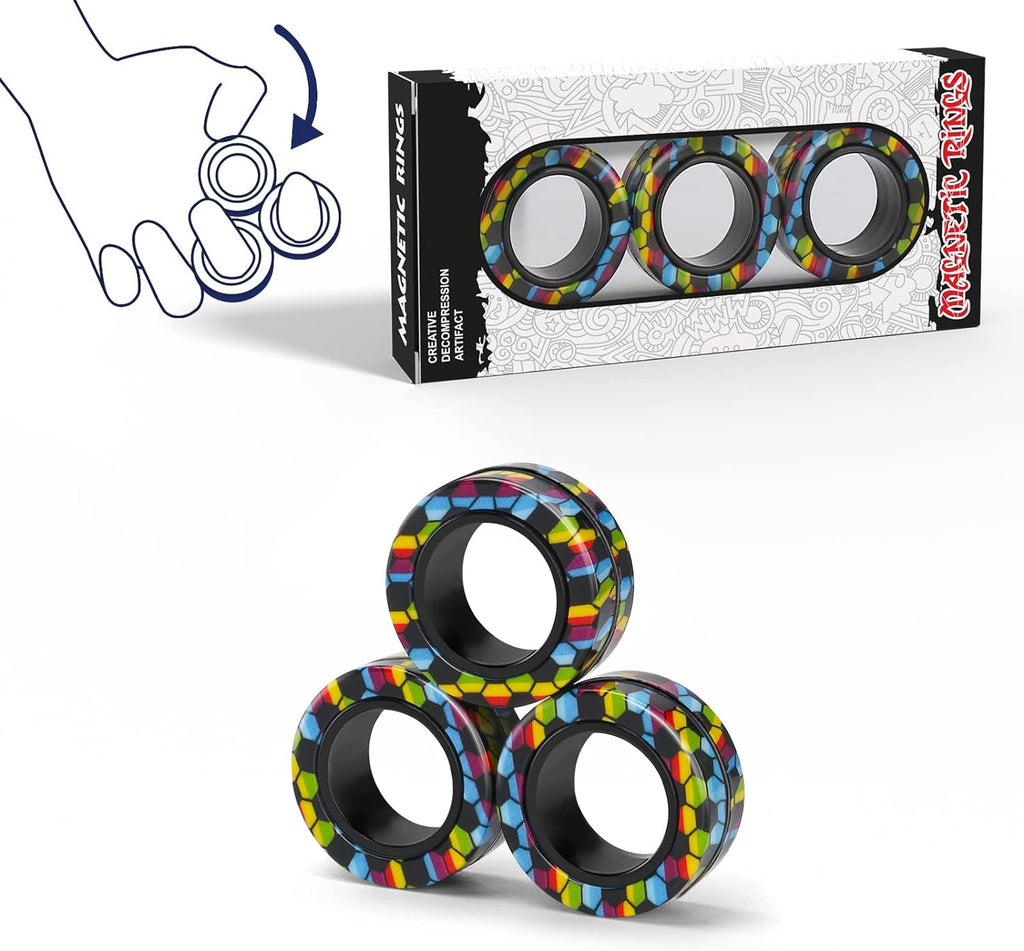 Skiennix Magnetic Fidget Rings Set - Anxiety Relief Therapy Toys | 3-Piece Spinner Pack for All Ages