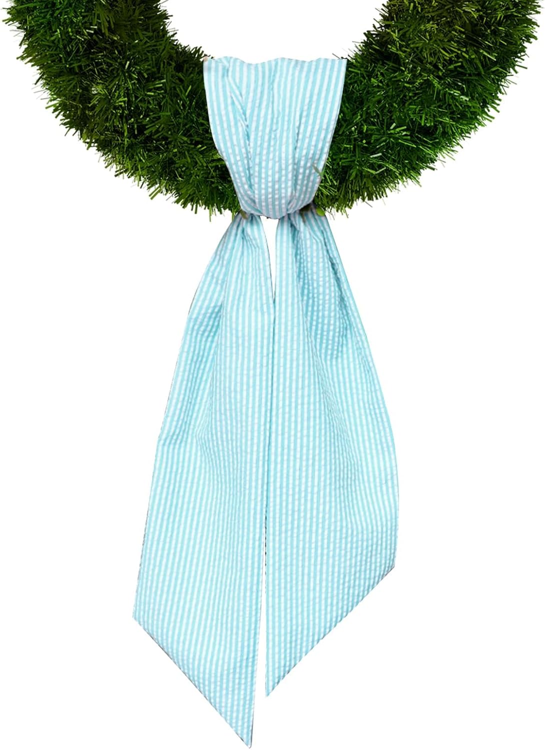 Skiennix Christmas Wreath Sash - Lake Blue Seersucker Holiday Decor for Front Door & Baby Showers