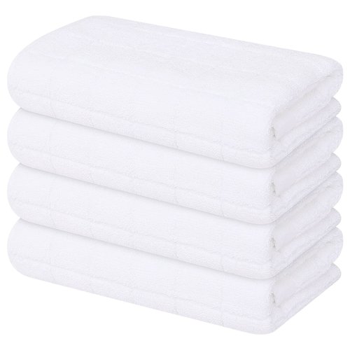 Mordimy 100% Cotton Terry Cloth Kitchen Towels, Super Soft and Absorbent Dish Towels for Drying, Checkered Designed Hand Towels for Kitchen, 16 x 26 Inches, 4 Pack, White