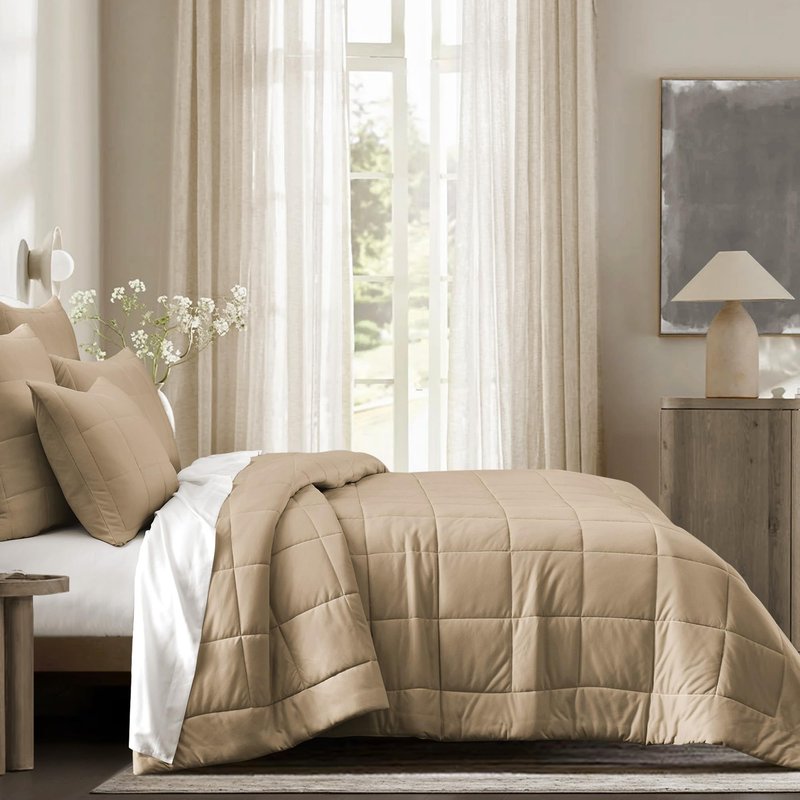 Wonderful Khaki Quilt Set King Size, 3 Piece Breathable Lightweight Jersey Knit Bedspread for All Seasons, Cooling Ultra-Soft Modern Coverlet Bedding Set for Hot Sleepers, 104"x94"