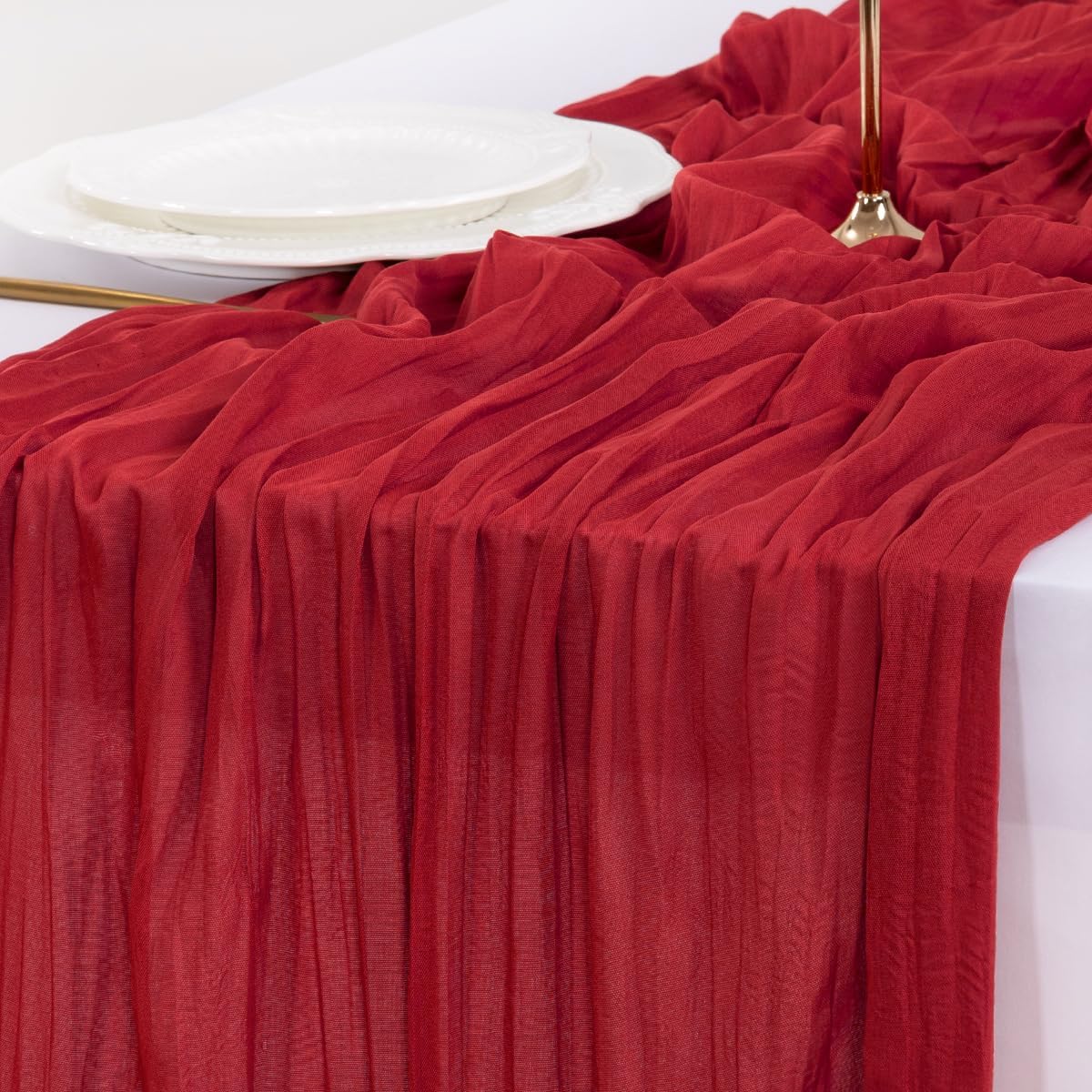 Socomi Red Cheesecloth Table Runner - 10pcs Boho Rustic 120-Inch Gauze for Weddings & Events