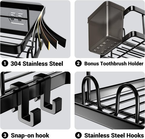 AKTECKE Corner Shower Caddy - 2 Pack Adhesive Organizer Shelves | No Drilling Stainless Steel Storage Rack for 90° Corners