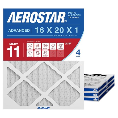 Aerostar 16x20x1 MERV 11 Pleated HVAC Filters - 4 Count | Captures Dust, Germs, Allergens & More