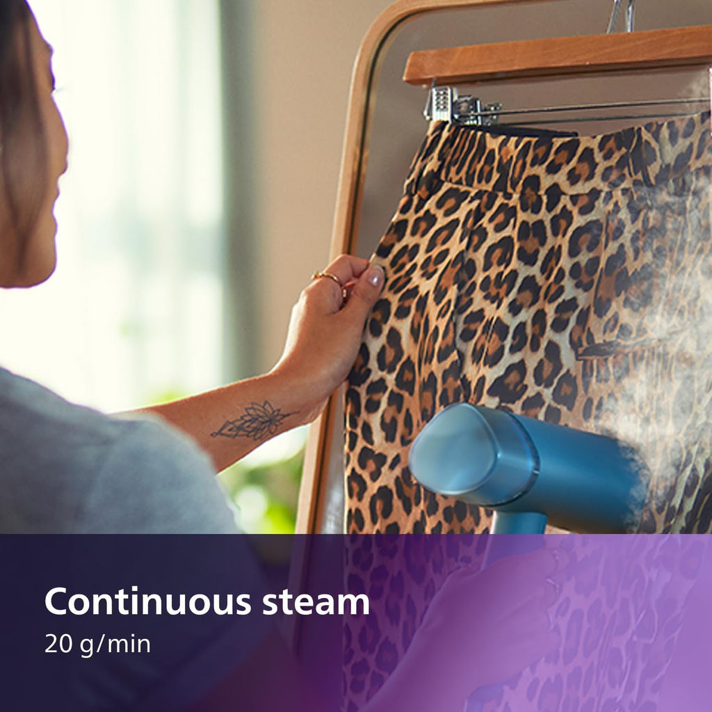 Philips 3000 Series Handheld Steamer - 1000W Power, 20 g/min Steam, Detachable 100ml Tank, Blue