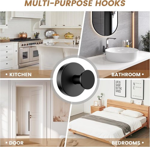BKV Suction Cup Hooks - Removable Shower Hooks for Glass Windows | 2-Pack Black Metal Towel Holders