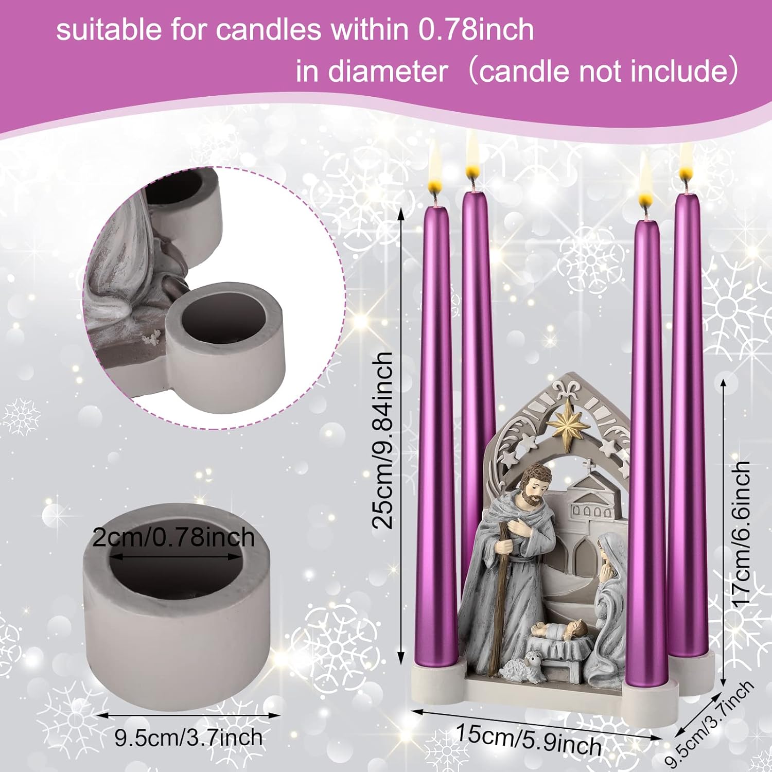 Nativity Advent Decorations - Holy Family Candle Holder with Arch | Religious Christmas Decor